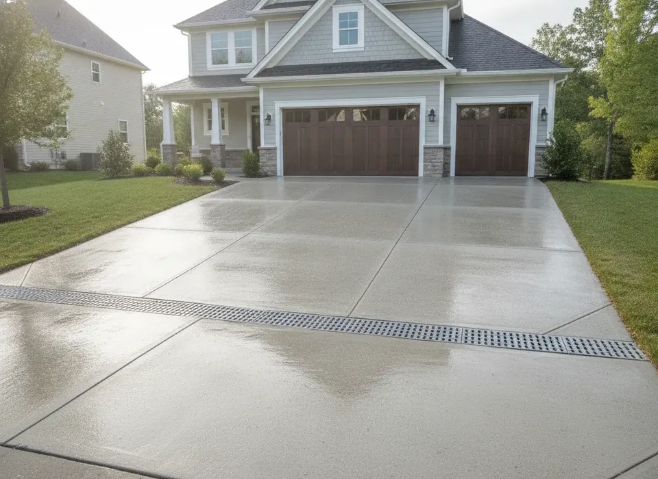 Channel drain across a concrete driveway