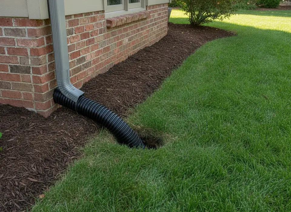 Downspout connected to an underground drain line